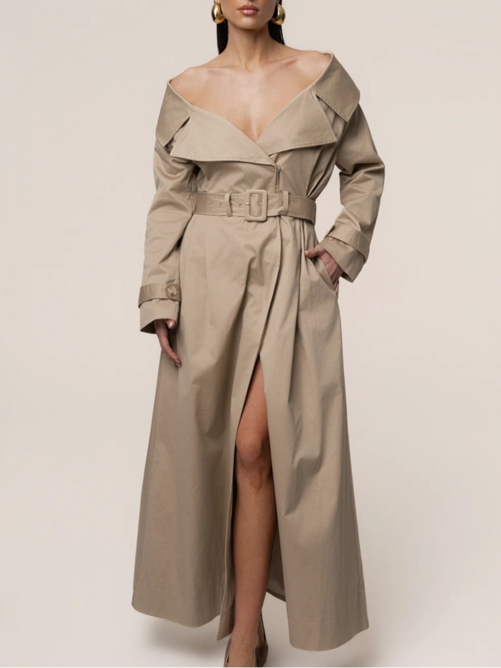 JLUXLABEL Stone Soft Authority Trench Coat